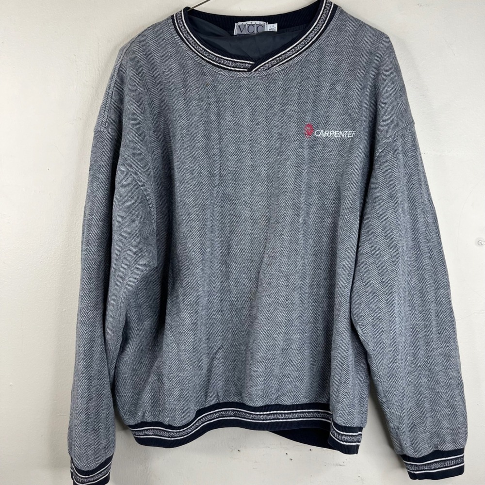 Vantage VCC Windshirt Mens Large Gray Herringbone Pullover V-Neck Made in USA